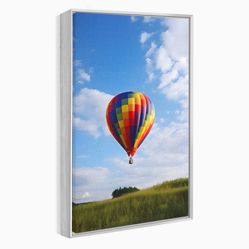 Tablou canvas cu tablou canvas cu balon cu aer cald, in rama de aluminiu argintiu